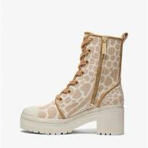Michael Kors Corey Animal Jacquard Combat Boot, BNIB, size 7, Camel color
